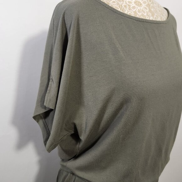 Chico's Size 1/8-10 M Olive Short Sleeve Jersey Knit Elastic Waist Popover Dress - Picture 6 of 13